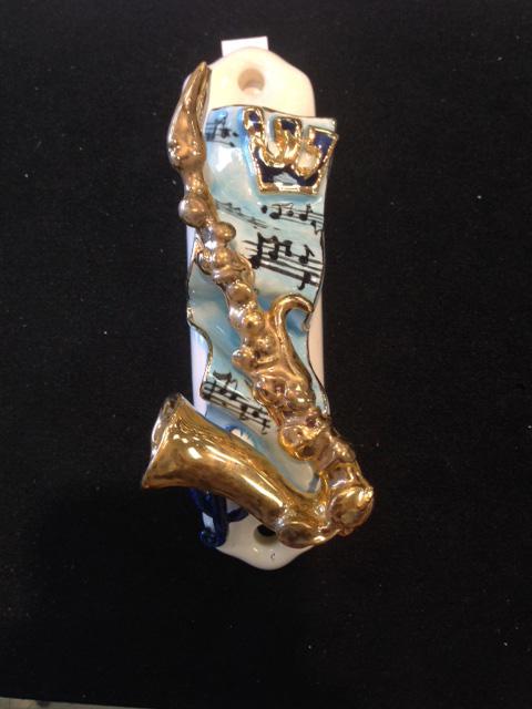 Saxophone Mezuzah - Painted Porcelain