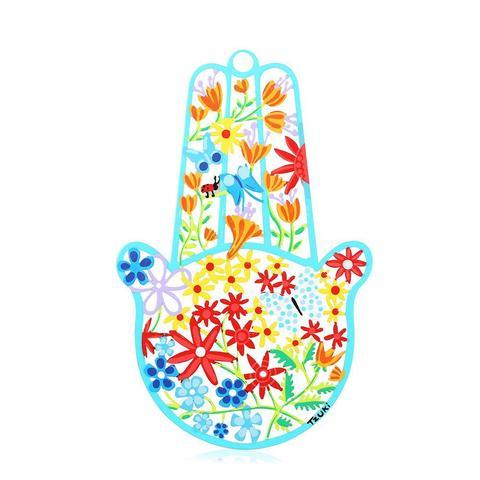 Vibrant Butterfly and Flowers Hamsa