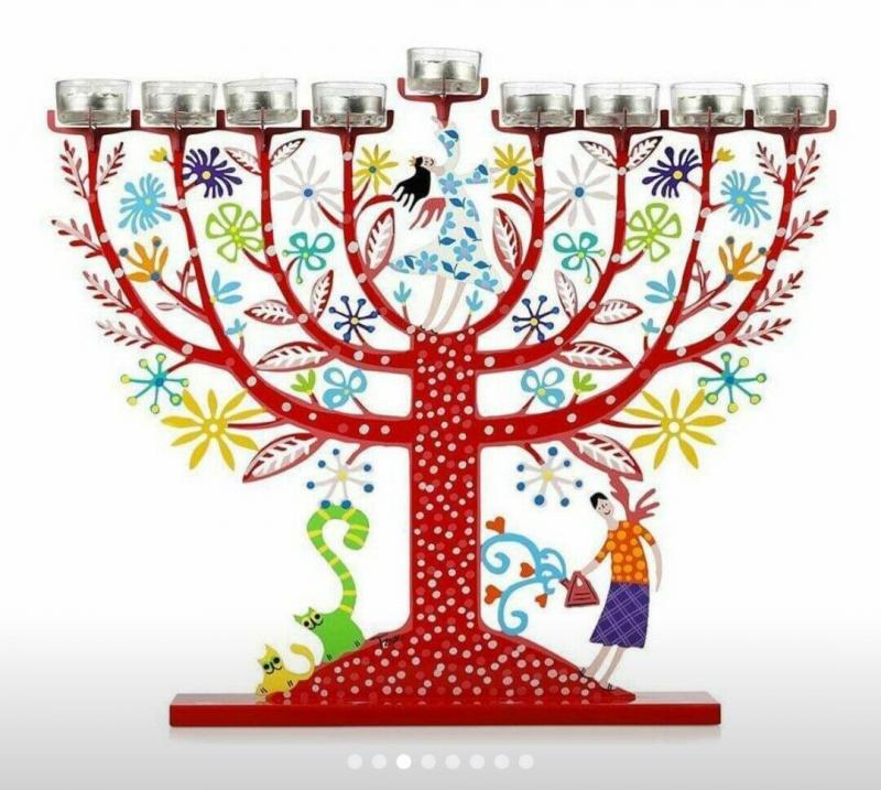 Family Tree of Life Hanukkah Menorah-Red