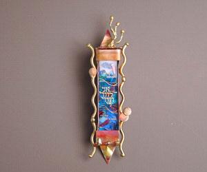 Classic Wedding Mezuzah - Glass and Copper