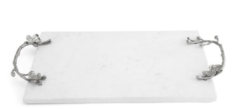 White Orchid Challah Tray Marble