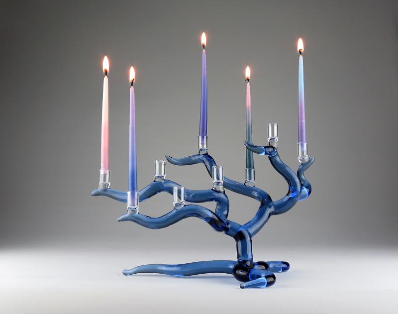 Windswept Tree Chanukah Menorah Blue