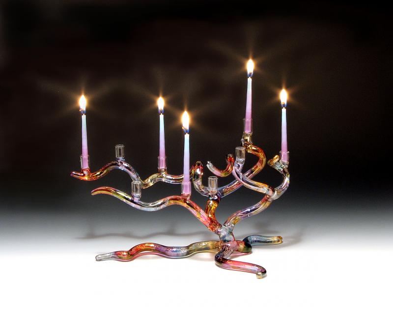 Windswept Tree Chanukah Menorah Rainbow